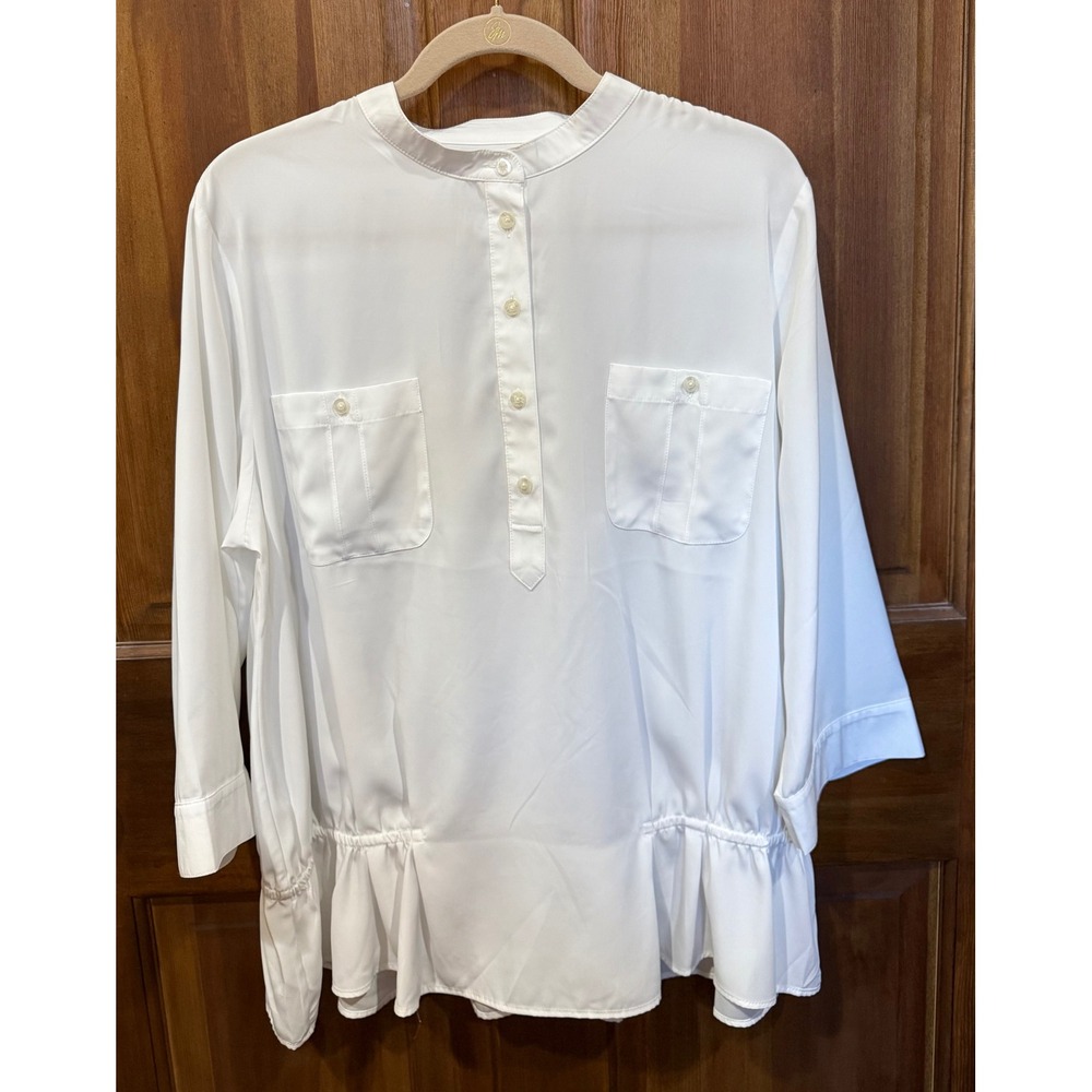 Chico's Optic White High Neck Banded Hem Tunic Blouse 3/4 Sleeve Size 3 (XLarge)